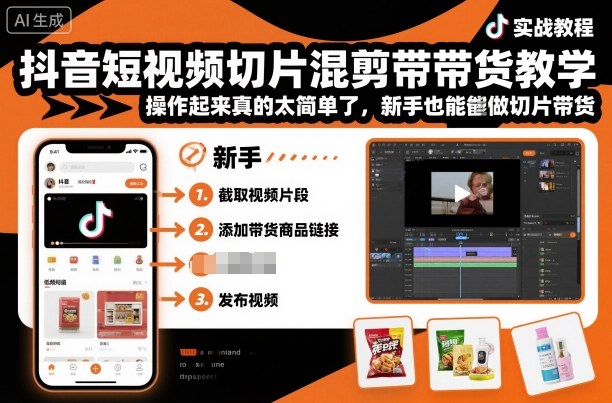 抖音短视频切片混剪带货教学，操作起来真的太简单了，新手也能做切片带货-超级会员网