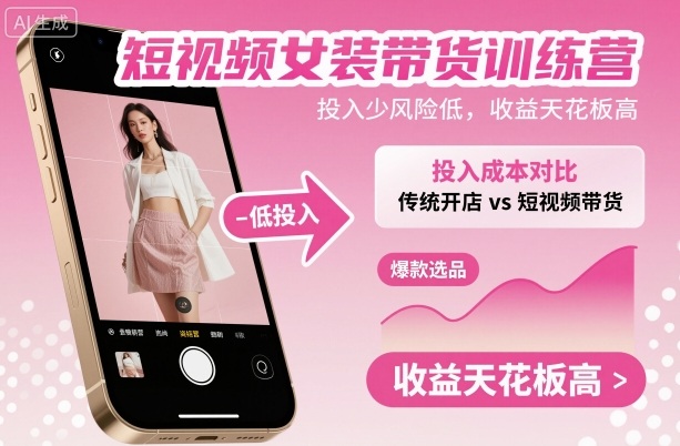 短视频女装带货训练营，投入少风险低，收益天花板高-超级会员网