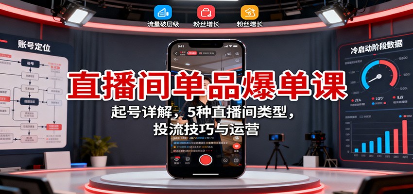 直播间单品爆单课：起号详解，5种直播间类型，投流技巧与运营-超级会员网