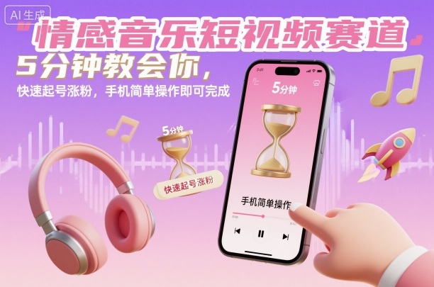 情感音乐短视频赛道，5分钟教会你，快速起号涨粉，手机简单操作即可完成-超级会员网
