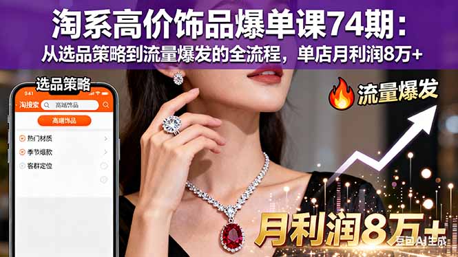 淘系高价饰品爆单课74期：从选品策略到流量爆发的全流程，单店月利润8万+-超级会员网