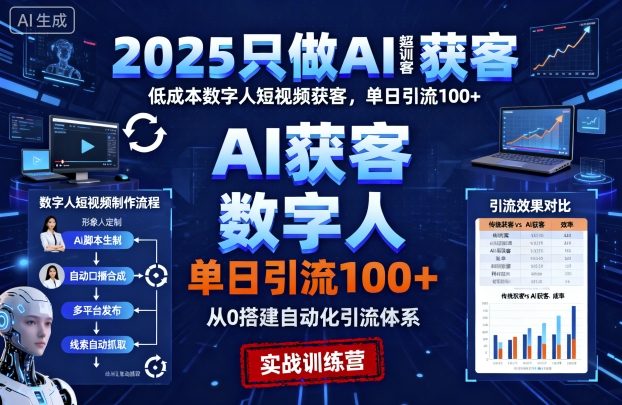 2025只做AI获客，AI超级获客实训营，低成本数字人短视频获客，单日引流100+-超级会员网