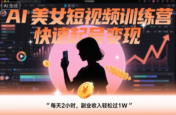 AI美女短视频训练营，快速起号变现，每天2小时，副业收入轻松过1W-超级会员网