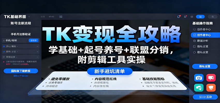 TK变现全攻略：学基础+起号养号+联盟分销，附剪辑工具实操-超级会员网