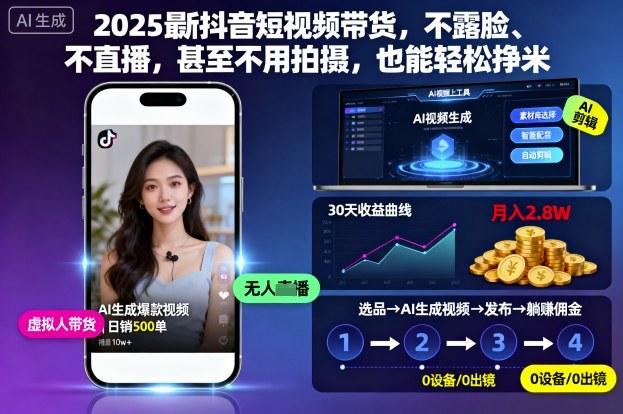 2025最新抖音短视频带货，不露脸、不直播，甚至不用拍摄，也能轻松挣米-超级会员网