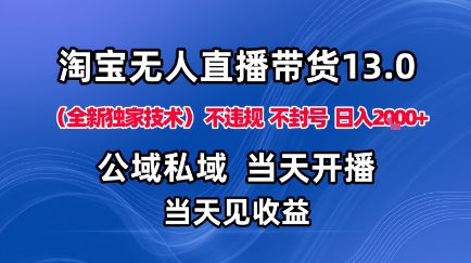 淘宝无人直播13.0，公域私域技术，不封号，不违规布局下半年旺季赛道，日入1K+(独家技术)【揭秘】-超级会员网