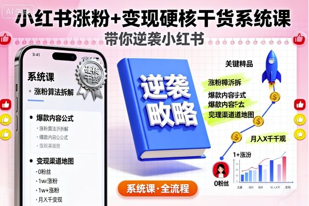 小红书涨粉+变现硬核干货系统课，带你逆袭小红书-超级会员网