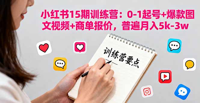 小红书15期训练营：0-1起号+爆款图文视频+商单报价，普遍月入5k-3w-超级会员网
