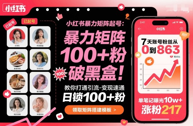 小红书暴力矩阵起号，教你打通引流-变现速通，日锁100+粉，破流量黑盒-超级会员网