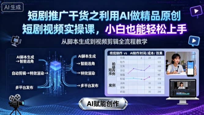 短剧推广干货之利用AI做精品原创短剧视频实操课，小白也能轻松上手-超级会员网