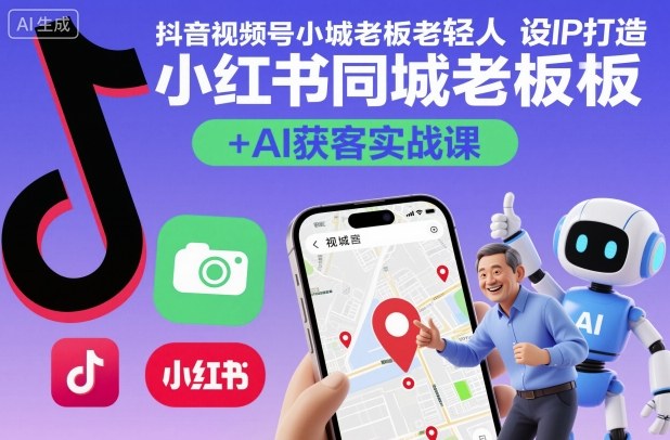抖音视频号小红书同城老板轻人设IP打造+AI获客实战课，人设打造-算法拆解-拍摄剪辑-内容运营-AI创作-超级会员网