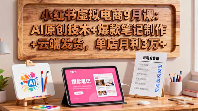 小红书虚拟电商9月课：AI原创技术+爆款笔记制作+云端发货，单店月利3万+-超级会员网