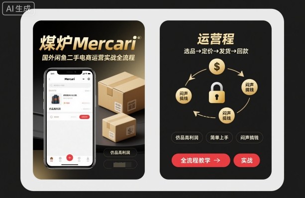 煤炉Mercari国外闲鱼二手电商运营实战全流程，仿品高利润，简单上手，闷声搞钱-超级会员网