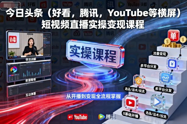 今日头条(好看，腾讯，YouTube等横屏)短视频直播实操变现课程-超级会员网