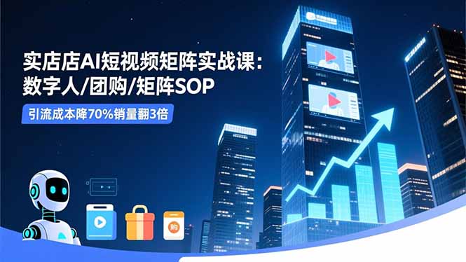 实体店AI短视频矩阵实战课：数字人/团购/矩阵SOP，引流成本降70%销量翻3倍-超级会员网