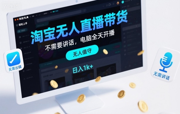 淘宝无人直播带货，不需要出镜，不需要讲话，电脑全天开播，轻松上手，日入1k+【揭秘】-超级会员网