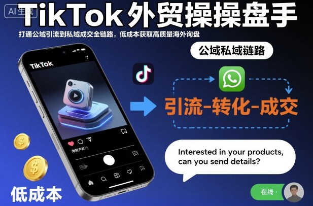 TikTok外贸操盘手，打通公域引流到私域成交全链路，低成本获取高质量海外询盘-超级会员网