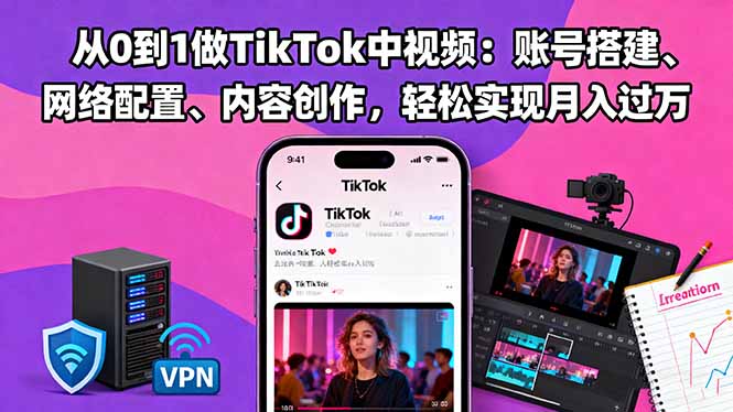 从0到1做TikTok中视频：账号搭建、网络配置、内容创作，轻松实现月入过万-超级会员网