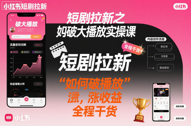 短剧拉新之小红书如何破大播放实操课，如何破播放，涨收益，全程干货-超级会员网