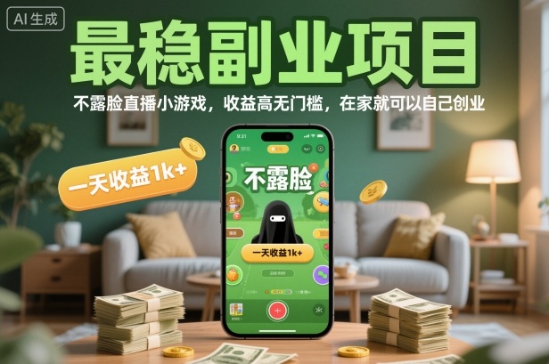 最稳副业项目，不露脸直播小游戏，收益高无门槛，一天收益1k+，在家就可以自己创业【揭秘】-超级会员网