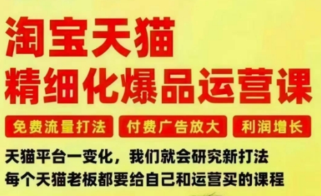淘宝天猫精细化爆品运营课，免费流量打法-付费广告放大-利润增长-三大核心痛点，一次全部解决-超级会员网
