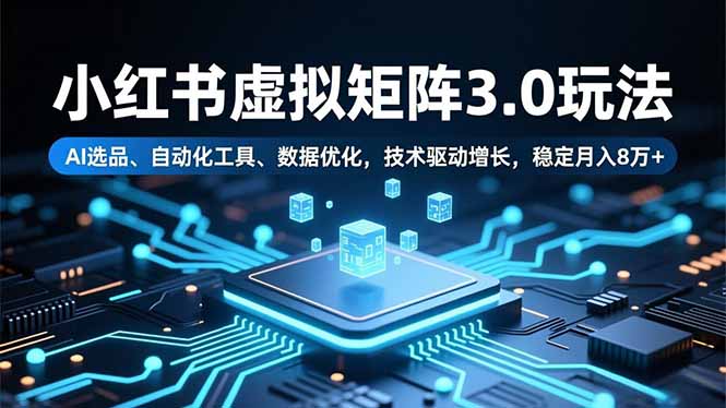 小红书虚拟矩阵3.0玩法，AI选品、自动化工具、数据优化，技术驱动增长，稳定月入8万+-超级会员网