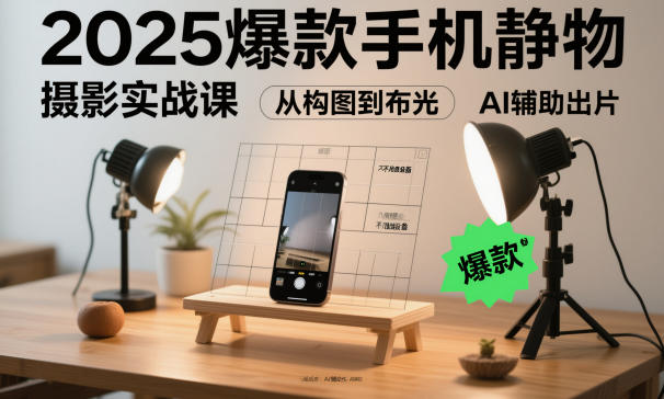 2025爆款手机静物摄影实战课，从构图到布光，不用贵设备，AI辅助出片-超级会员网