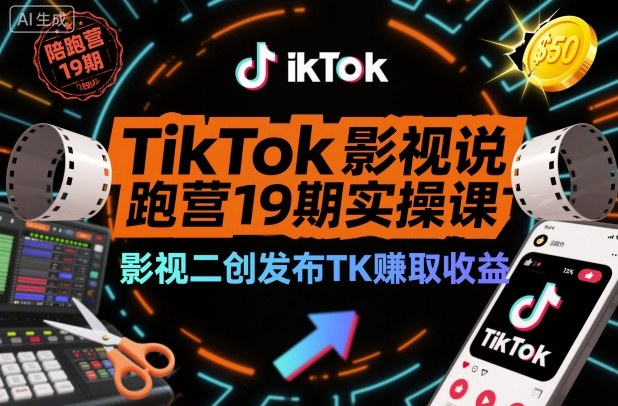 TikTok影视解说陪跑营19期实操课，影视二创发布TK賺取收益，万播收益50美金-超级会员网