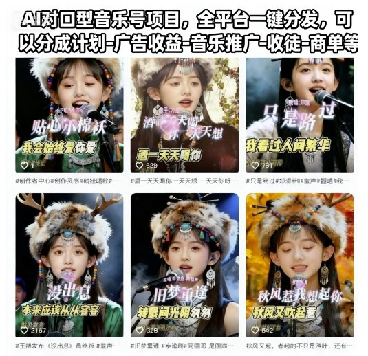 AI对口型音乐号项目，全平台一键分发，可以分成计划-广告收益-音乐推广-收徒-商单等-超级会员网
