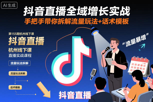抖音直播全域增长实战第155期杭州线下课，手把手带你拆解流量玩法+话术模板-超级会员网