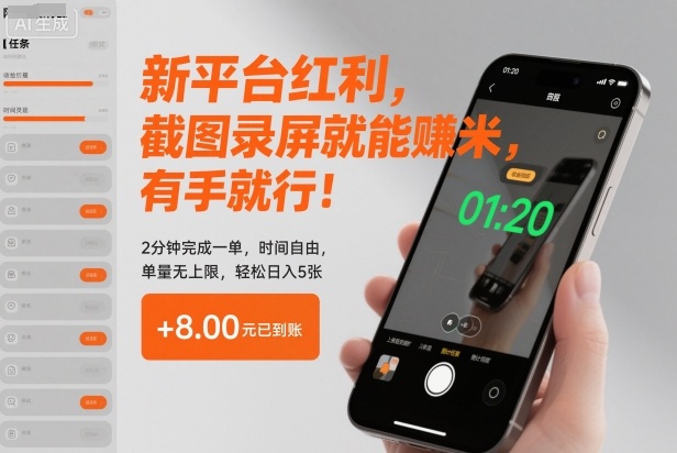 新平台红利，截图录屏就能賺米，有手就行！2分钟完成一单，时间自由，单量无上限，轻松日入5张【揭秘】-超级会员网