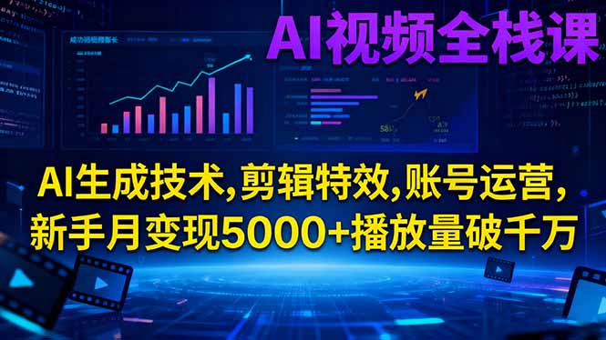 AI视频全栈课:AI生成技术,剪辑特效,账号运营,新手月变现5000+播放量破千万-超级会员网