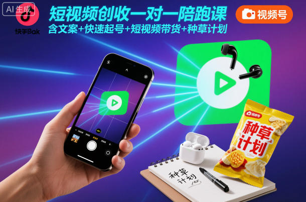 短视频创收一对一陪跑课，含文案+快速起号+短视频带货+种草计划-超级会员网