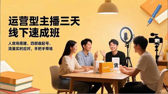 运营型主播三天线下班，人货场搭建,四部曲起号,流量实时应对，手把手带练-超级会员网