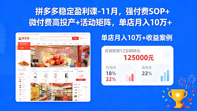 拼多多稳定盈利课-11月,强付费SOP+微付费高投产+活动矩阵,单店月入10万+-超级会员网