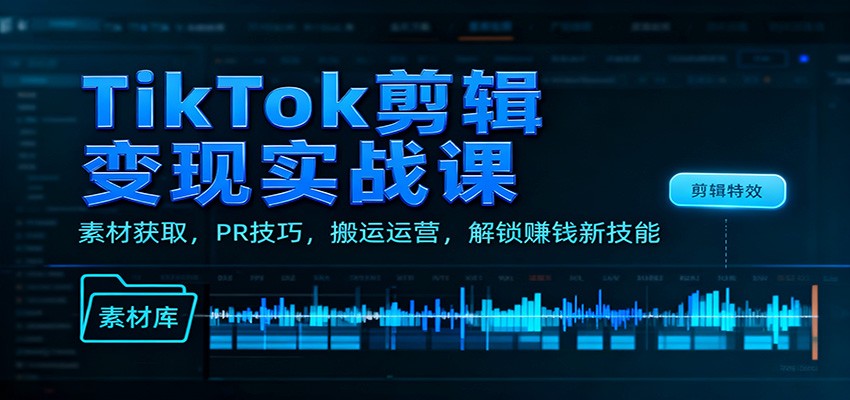 TikTok剪辑变现实战课：素材获取，PR技巧，搬运运营，解锁赚钱新技能-超级会员网
