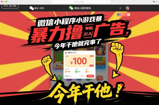 微信小程序小游戏暴力撸广告，单机日入100，今年干他就完事了-超级会员网