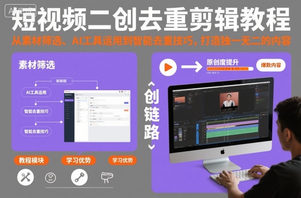 短视频二创去重剪辑教程，从素材筛选、AI工具运用到智能去重技巧，打造独一无二的内容-超级会员网