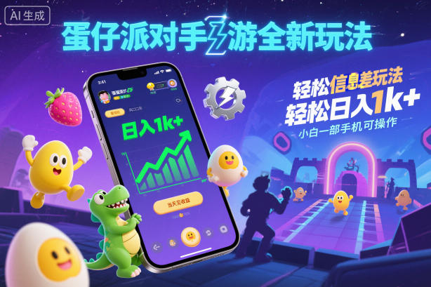 蛋仔派对手游全新玩法，轻松日入1k+，风口信息差玩法，当天见收益，小白一部手机可操作-超级会员网