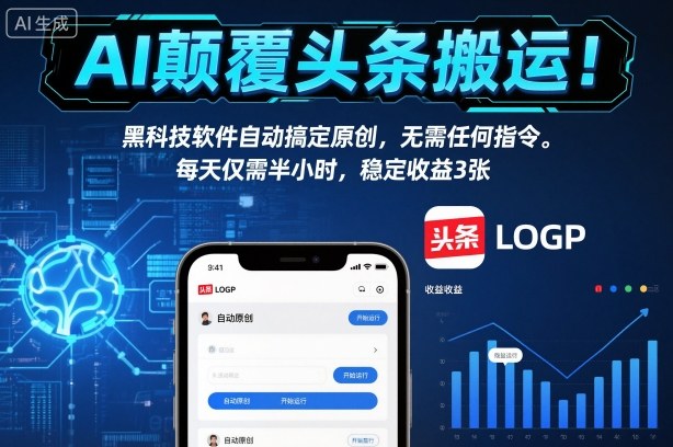 AI颠覆头条搬运！黑科技软件自动搞定原创，无需任何指令。每天仅需半小时，稳定收益3张【揭秘】-超级会员网