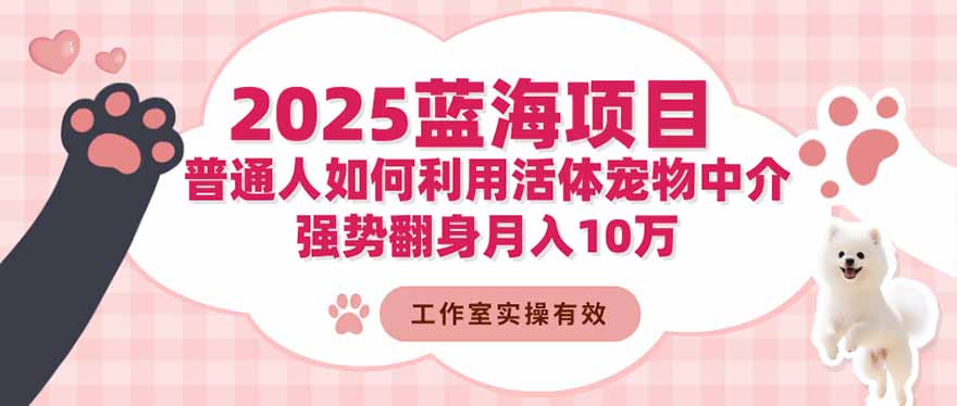 2025蓝海项目：普通人如何利用活体宠物中介，强势翻身月入10万-超级会员网