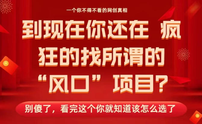 马上26年了，你还在找所谓的风口项目？别傻了，看完这个你全都懂了！【揭秘】-超级会员网