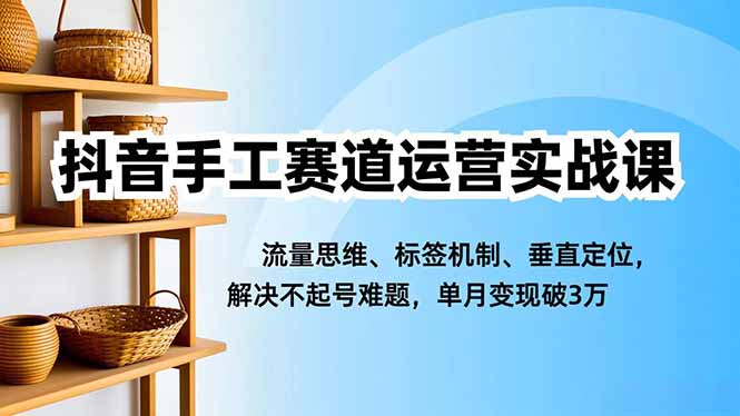 抖音手工赛道运营实战课，流量思维、标签机制、垂直定位，解决不起号难题，单月变现破3万-超级会员网