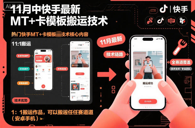 11月中快手最新MT+卡模板搬运技术，1：1搬运作品，可以搬运任何赛道(安卓手机)-超级会员网