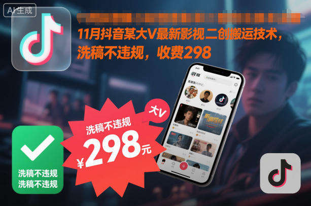 11月抖音某大V最新影视二创搬运技术，洗稿不违规，收费298-超级会员网