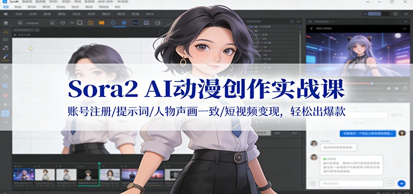 Sora2 AI动漫创作实战课：账号注册/提示词/人物声画一致/短视频变现，轻松出爆款-超级会员网