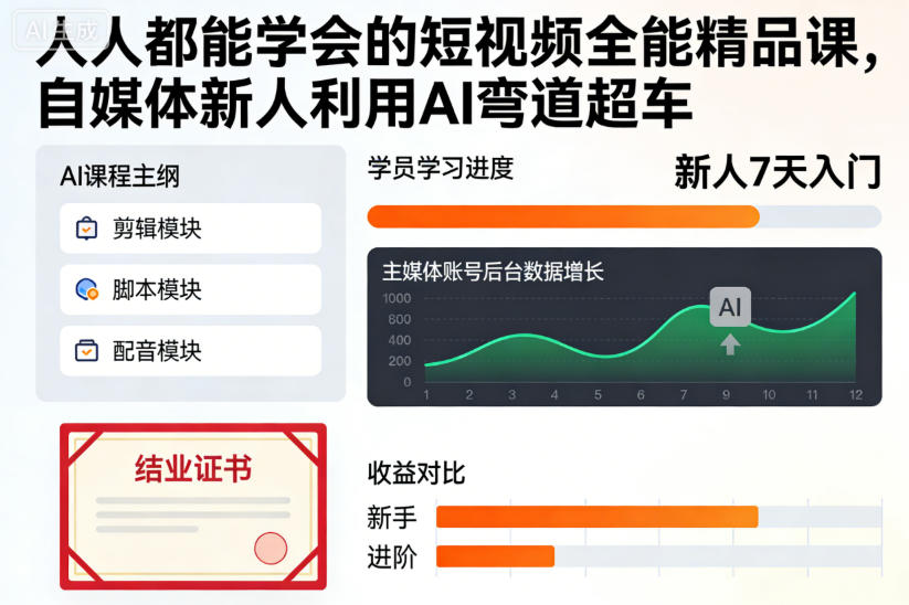 人人都能学会的短视频全能精品课，自媒体新人利用AI弯道超车-超级会员网