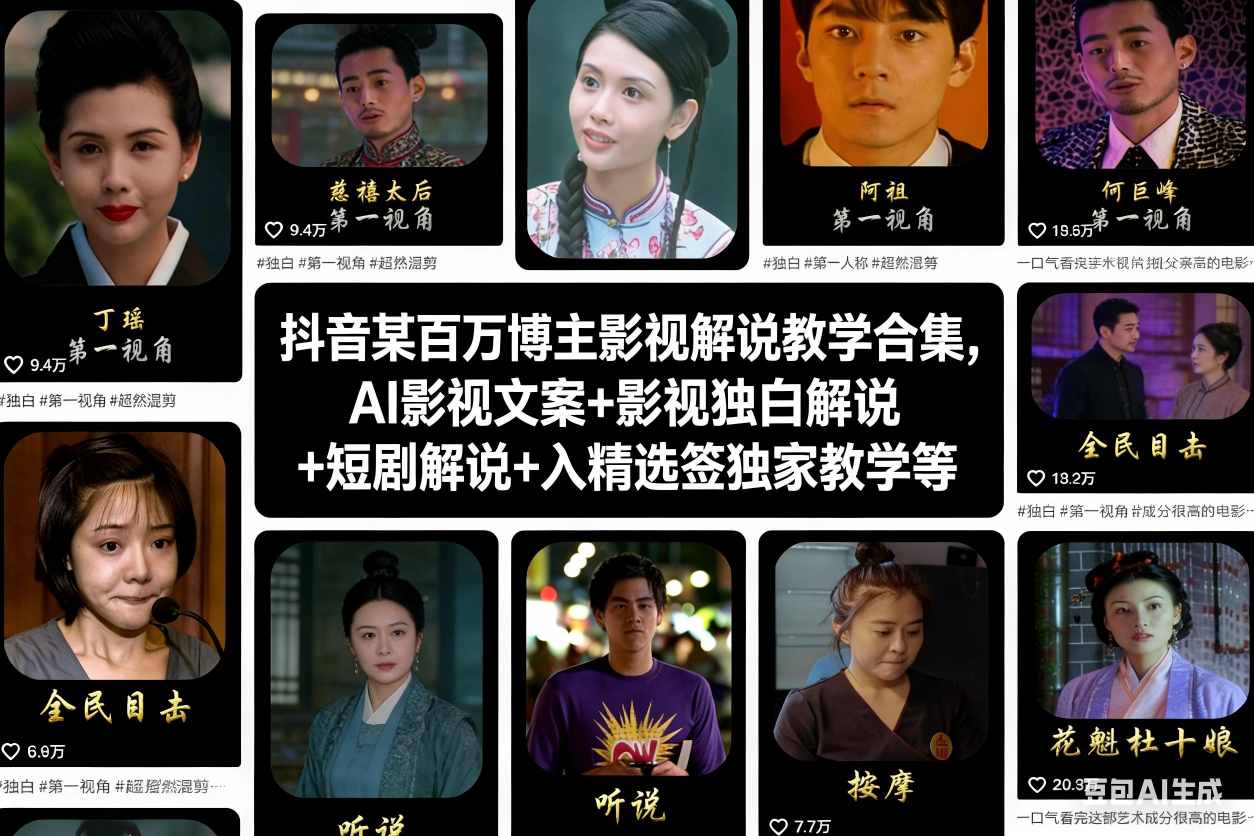 抖音某百万博主影视解说教学合集，AI影视文案+影视独白解说+短剧解说+入精选签独家教学等-超级会员网