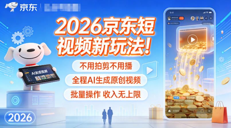 2026京东短视频新玩法！不用拍剪不用播，全程AI生成原创视频，批量操作收入无上限-超级会员网