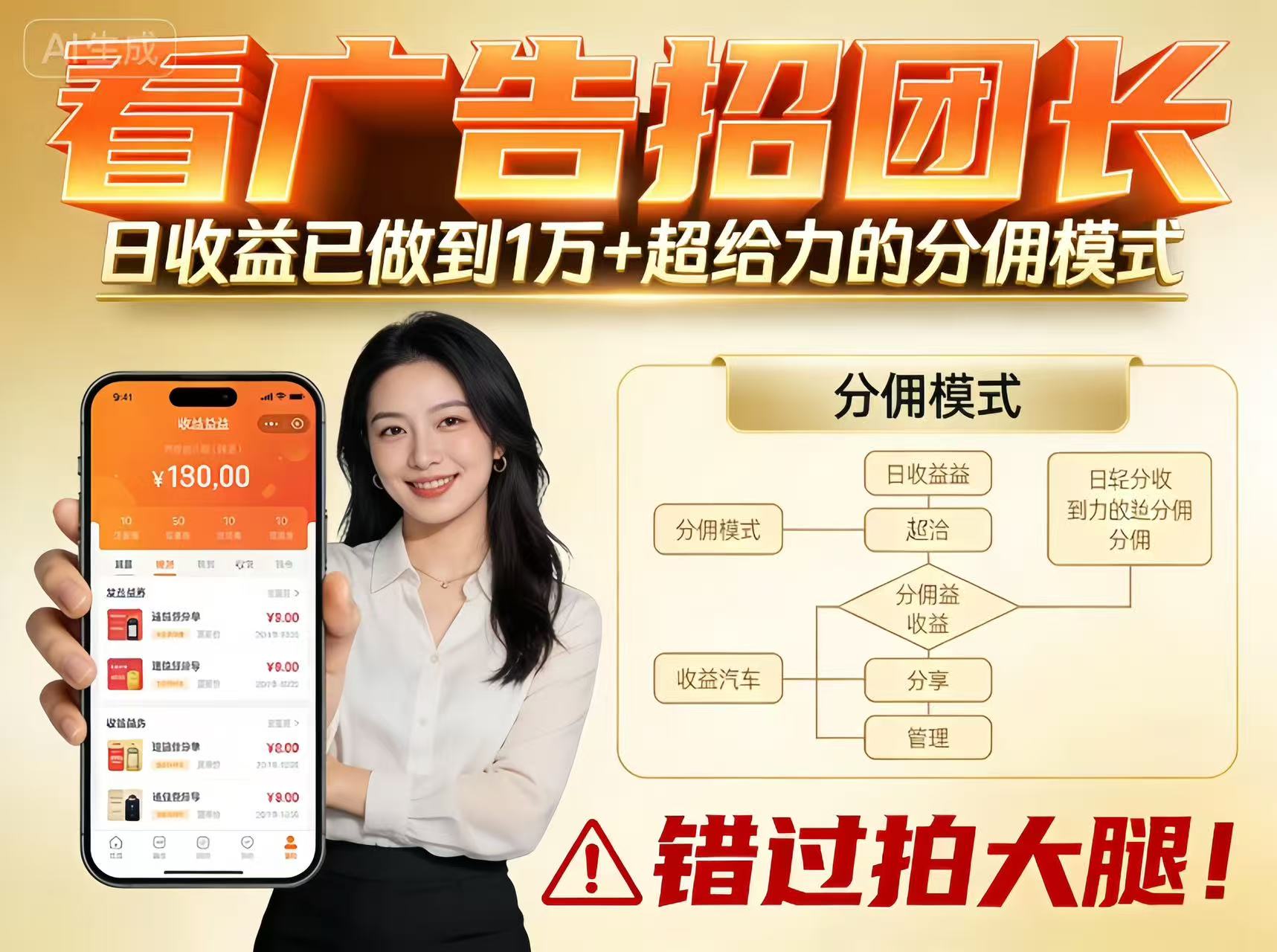 看广告招团长，团队收益已做到日入1万，分佣模式超给力，错过拍大腿-超级会员网